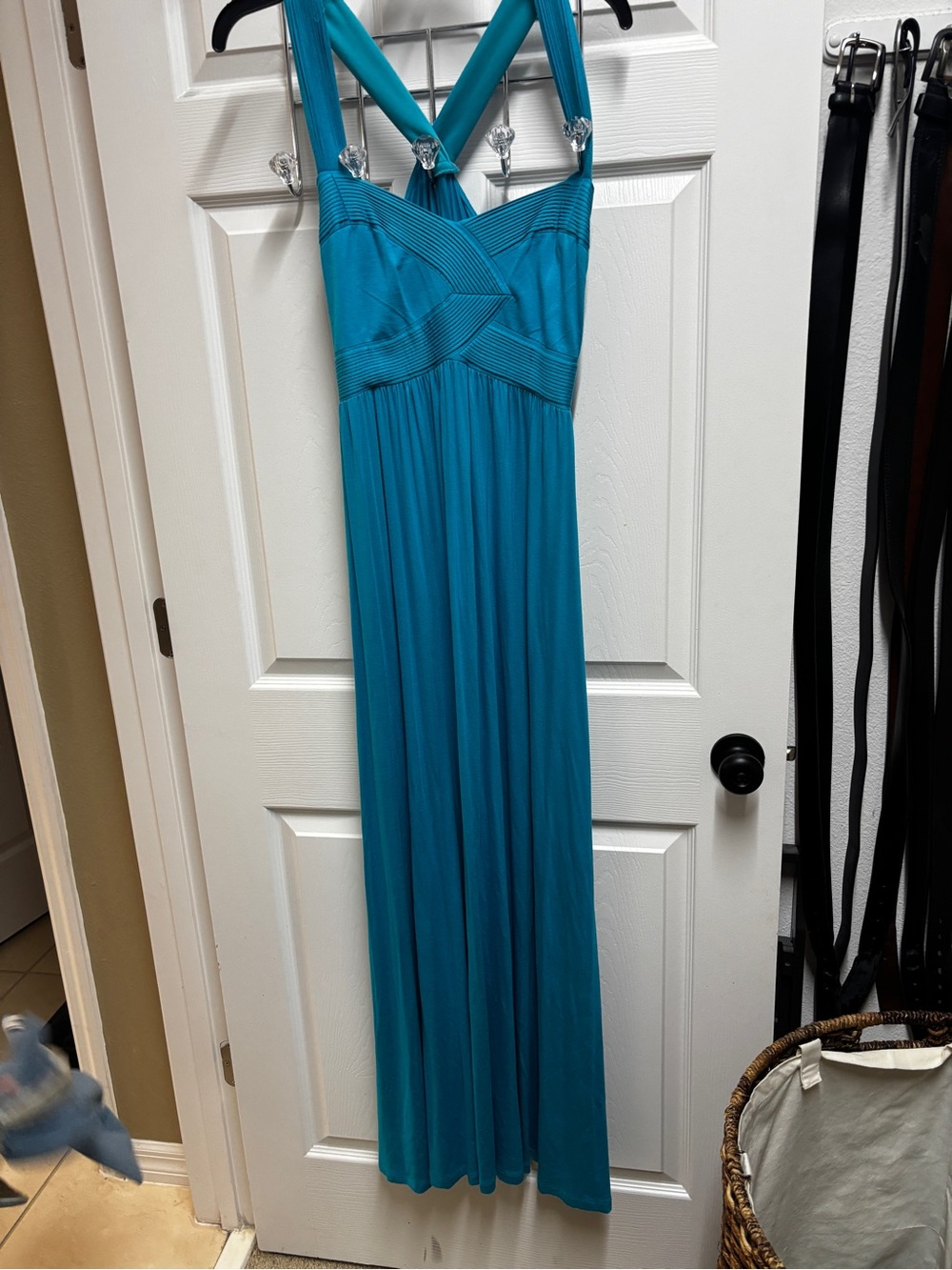 Spense Teal Sleeveless Maxi Dress with Crossed Back